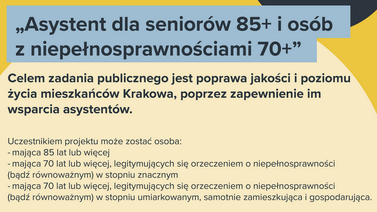 Asystent seniorów 85+ i osób z niepełnosprawnościami 70+