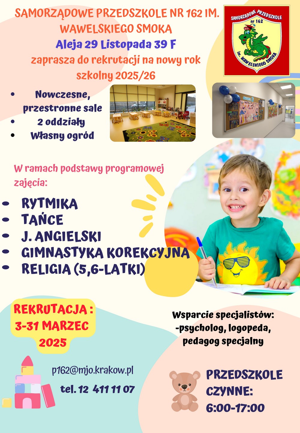 Zapraszamy do Przedszkola 162 przy Alei 29 Listopada 39 F