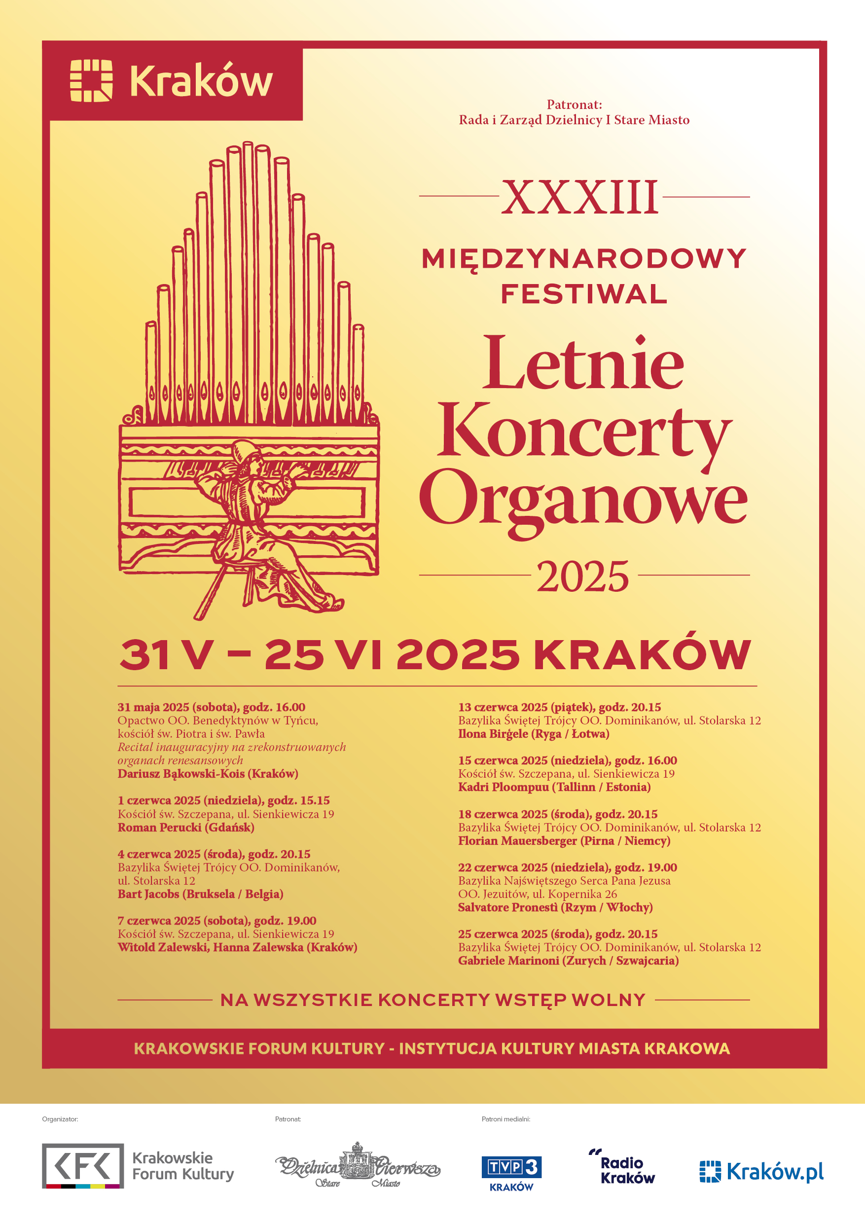 Program: XXXIII Międzynarodowy Festiwal Letnie Koncerty Organowe Kraków 2025
