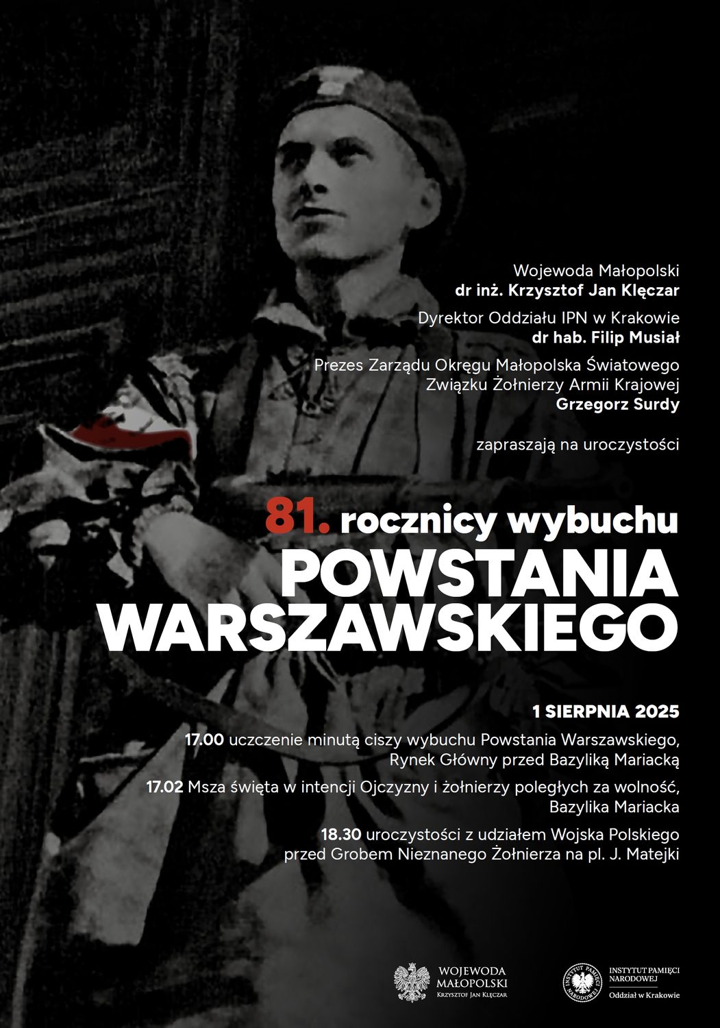 Uroczystości w 81. rocznicę wybuchu powstania warszawskiego – Kraków, 1 sierpnia 2025