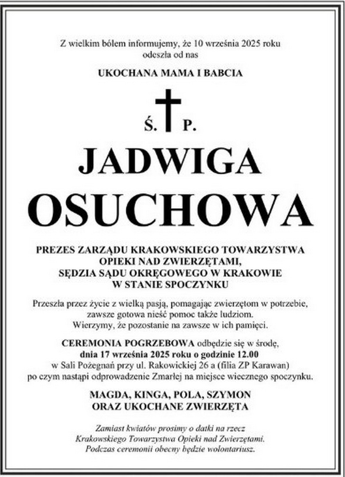 Odeszła Jadwiga Osuchowa