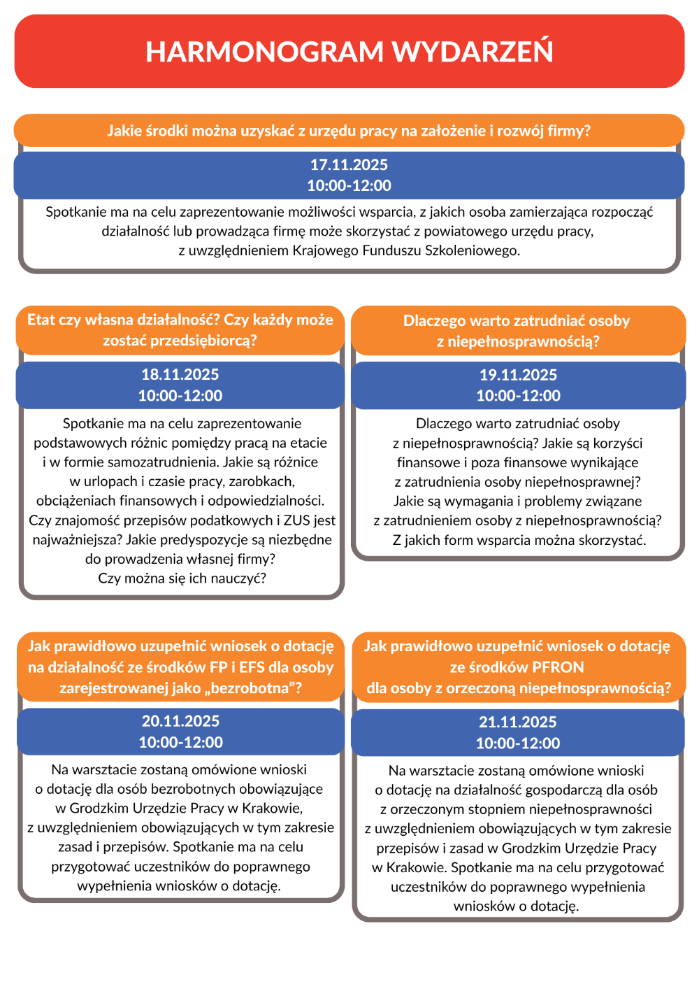 Harmonogram - Światowy Tydzień Przedsiębiorczości