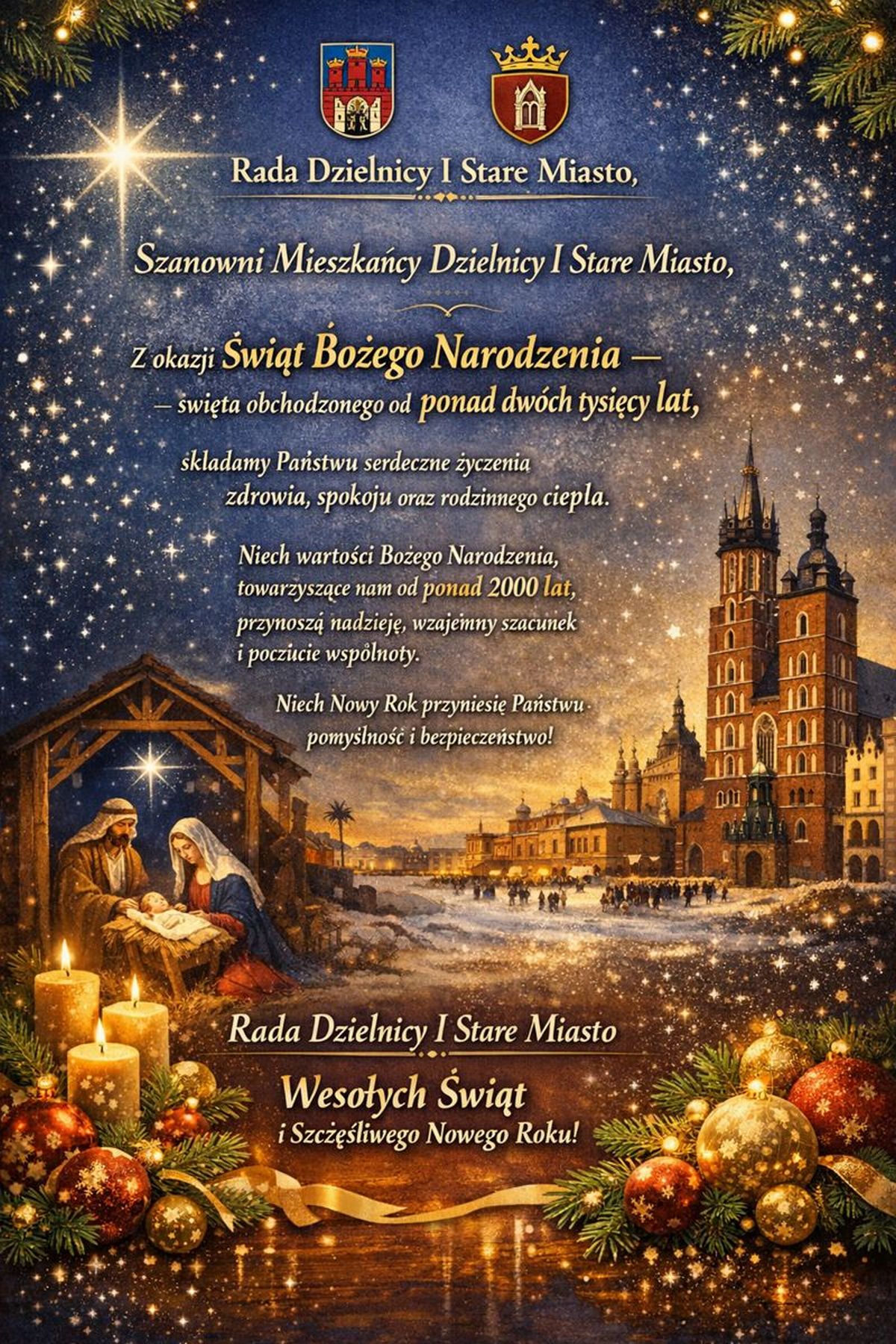 plakat: Życzenia z okazji Świąt Bożego Narodzenia